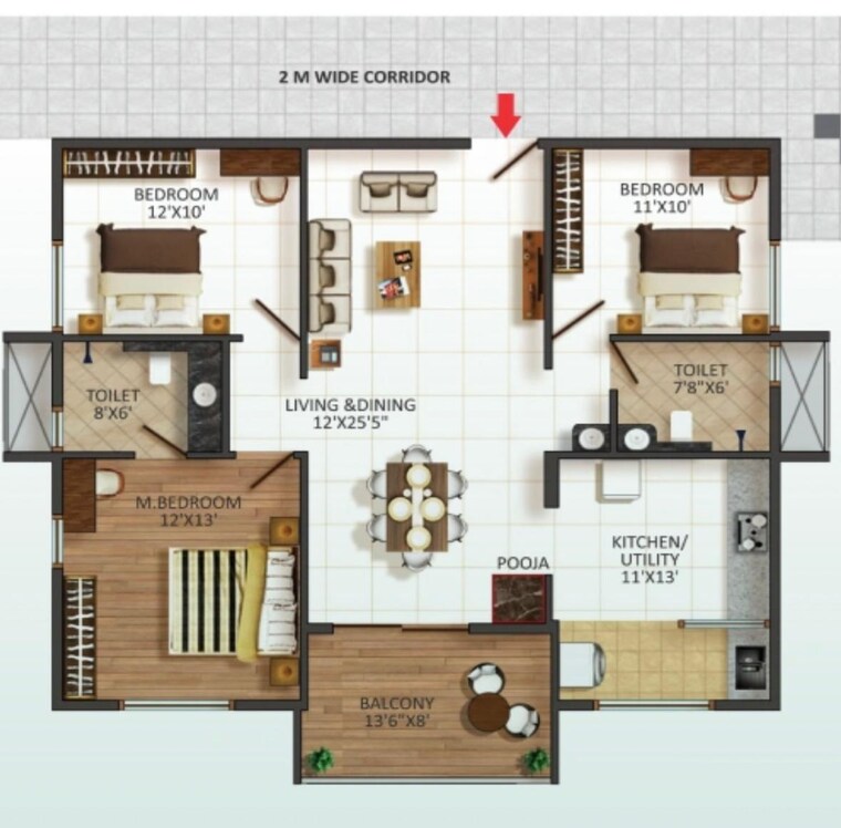 Floor Plan, disha-pursuit-of-sunshine 3 Bedroom 1490 Sq.Ft. Apartment In Budigere Road Bangalore 8923087
