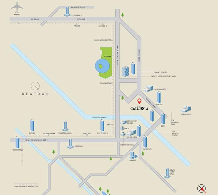 Map Location, mani-casadona Commercial Office Space in IT/SEZ 950 Sq.Ft. In New Town Kolkata 8923713