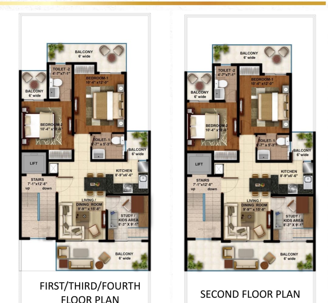 2.5 BHK + Study Room Builder Floor For Rent in Central Park Cerise Suites
