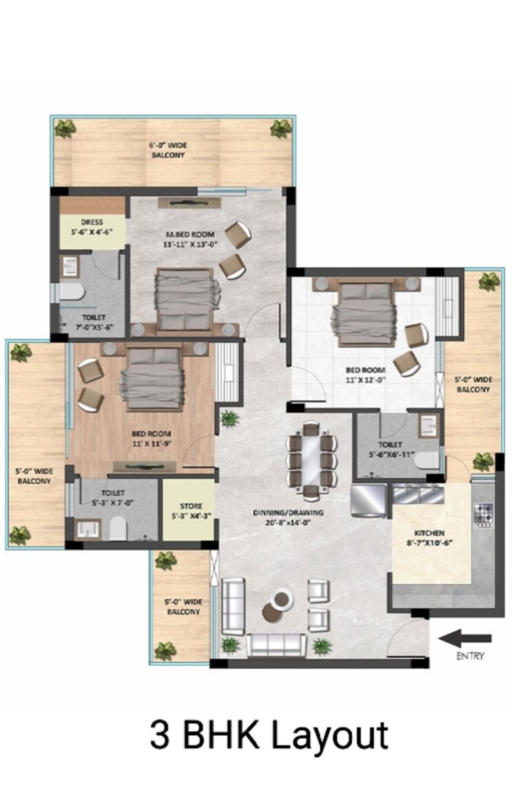 Floor Plan, skyline-elevate 3 Bedroom 1700 Sq.Ft. Apartment In Ramgarh Bhudda Zirakpur 8924958
