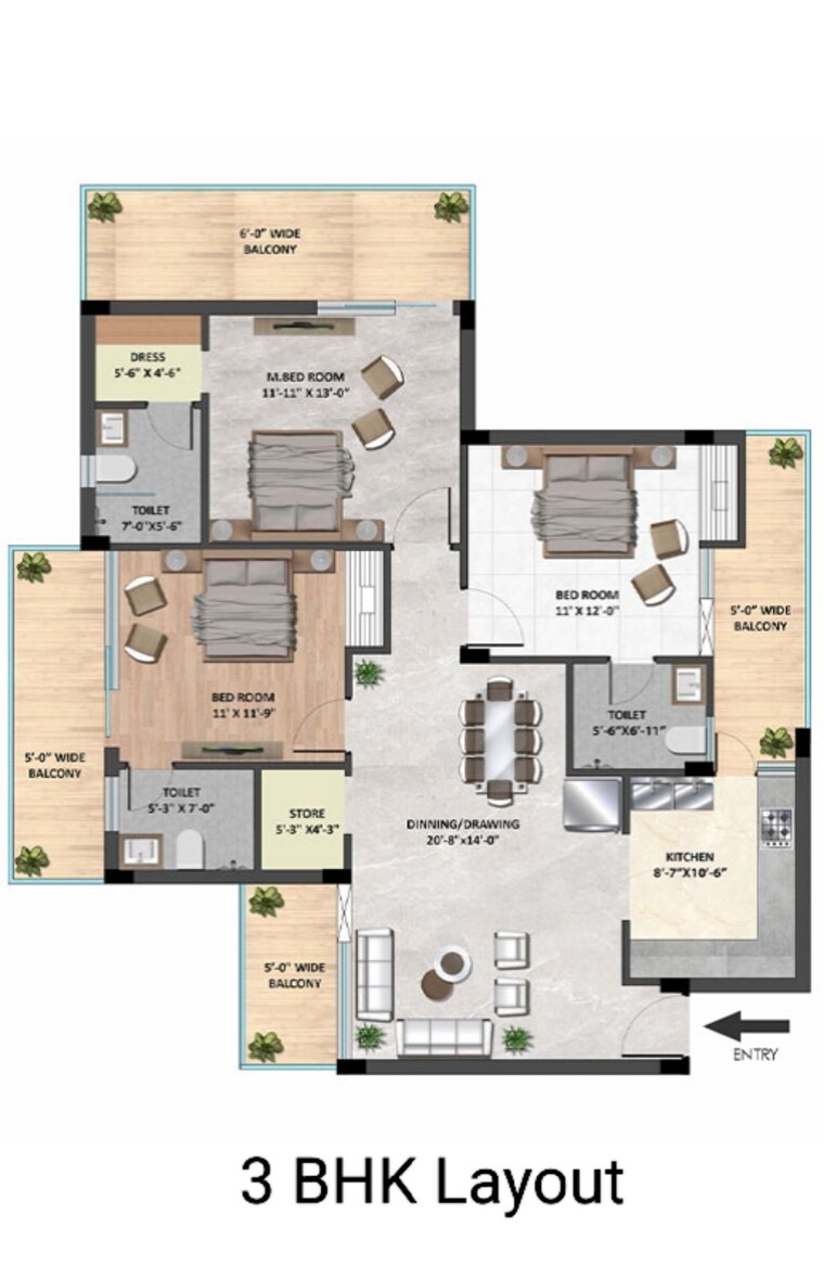 Floor Plan, skyline-elevate 3 Bedroom 1700 Sq.Ft. Apartment In Ramgarh Bhudda Zirakpur 8924958
