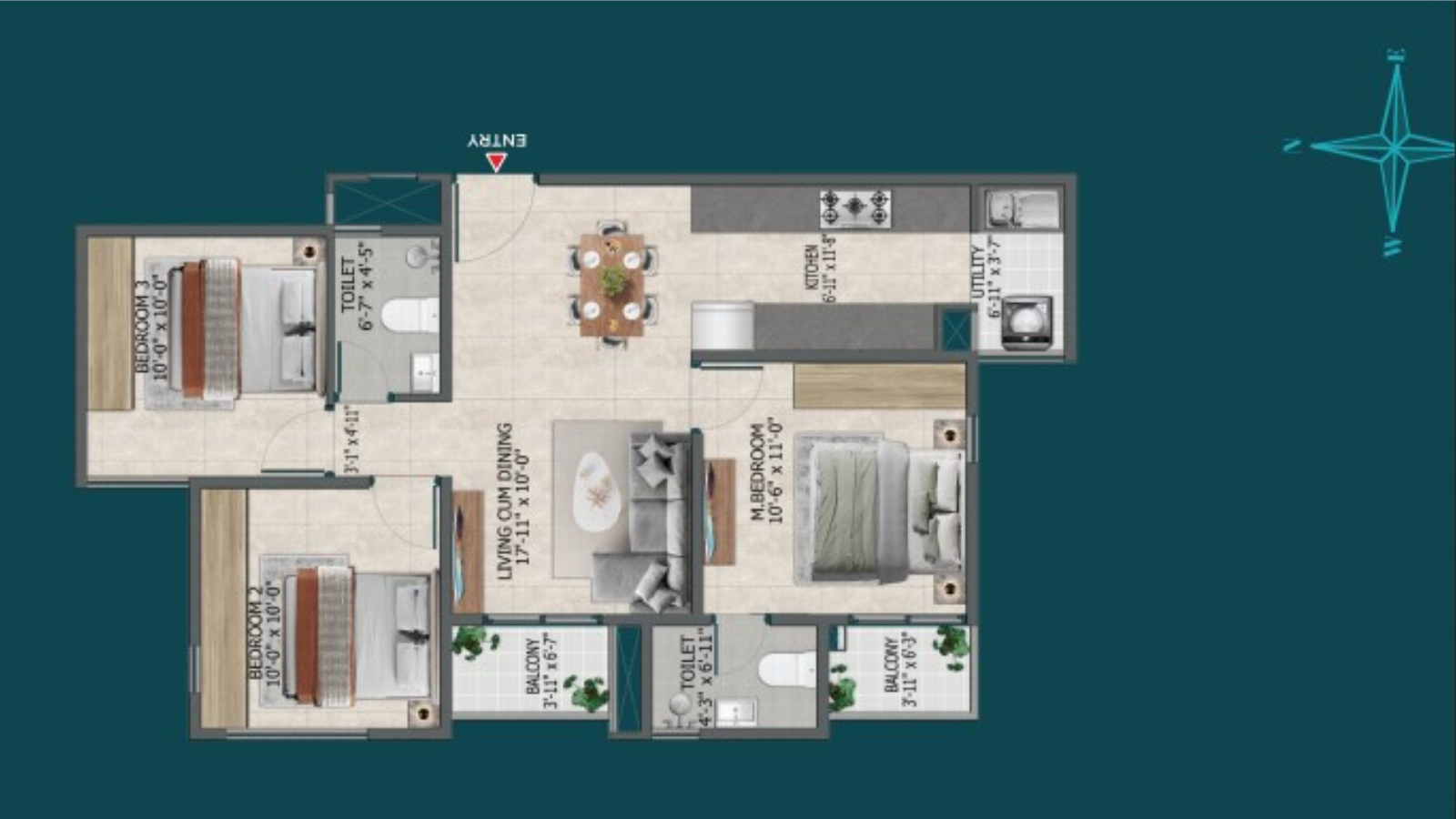 3 BHK 1601 Sq.Ft. Apartment in Sowparnika Rhythm Of Rain