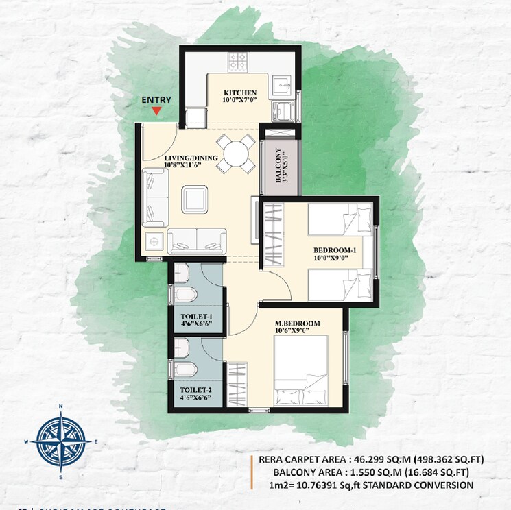 Floor Plan, shriram-107-south-east 2 Bedroom 699 Sq.Ft. Apartment In Attibele Bangalore 8918857