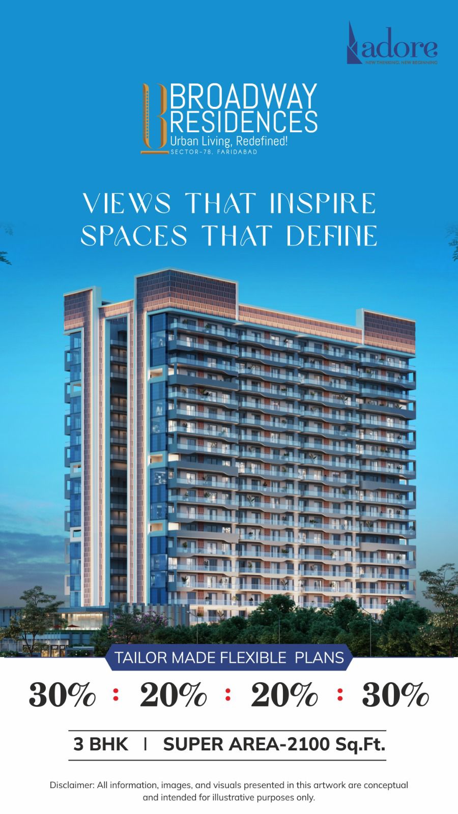 3 BHK + Servant Room,Study Room Apartment For Sale in Adore Broadway 