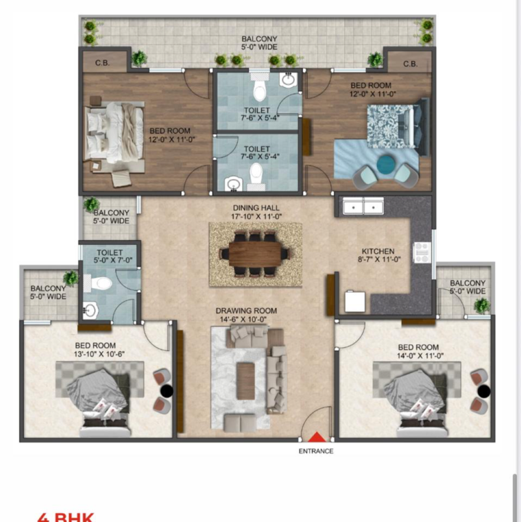 Floor Plan, nh 24 2 Bedroom 1140 Sq.Ft. Apartment In Nh 24 Ghaziabad 8927214