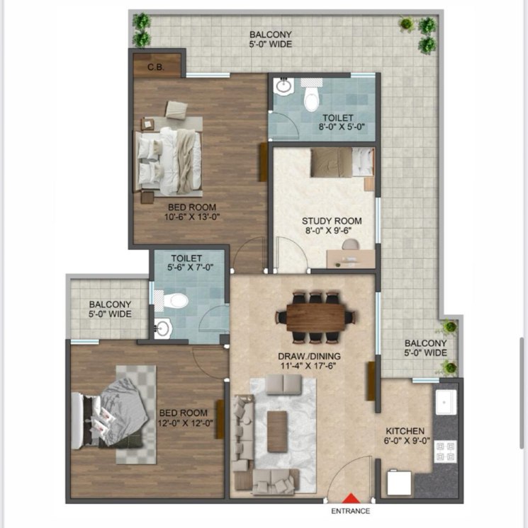 Floor Plan, nh 24 2 Bedroom 1140 Sq.Ft. Apartment In Nh 24 Ghaziabad 8927214