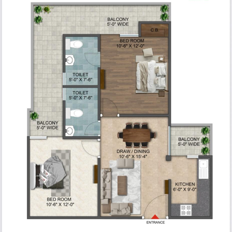 Floor Plan, nh 24 2 Bedroom 1140 Sq.Ft. Apartment In Nh 24 Ghaziabad 8927214