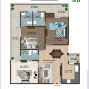 Floor Plan in 2 BHK Apartment at Nh 24 – for Sale