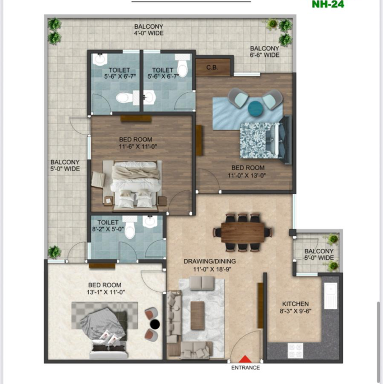 Floor Plan, nh 24 2 Bedroom 1140 Sq.Ft. Apartment In Nh 24 Ghaziabad 8927214