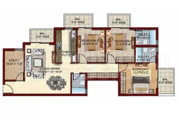 Floor Plan in 3 BHK Apartment at Ambika Florence Park, North Mullanpur – for Sale