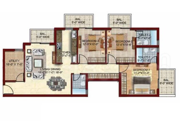 Floor Plan, ambika-florence-park 3 Bedroom 1790 Sq.Ft. Apartment In North Mullanpur Chandigarh 8927633
