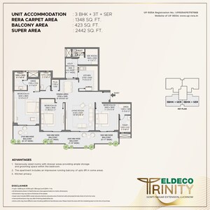 Floor Plan in 3 BHK Apartment at Eldeco Trinity, Gomti Nagar – for Sale
