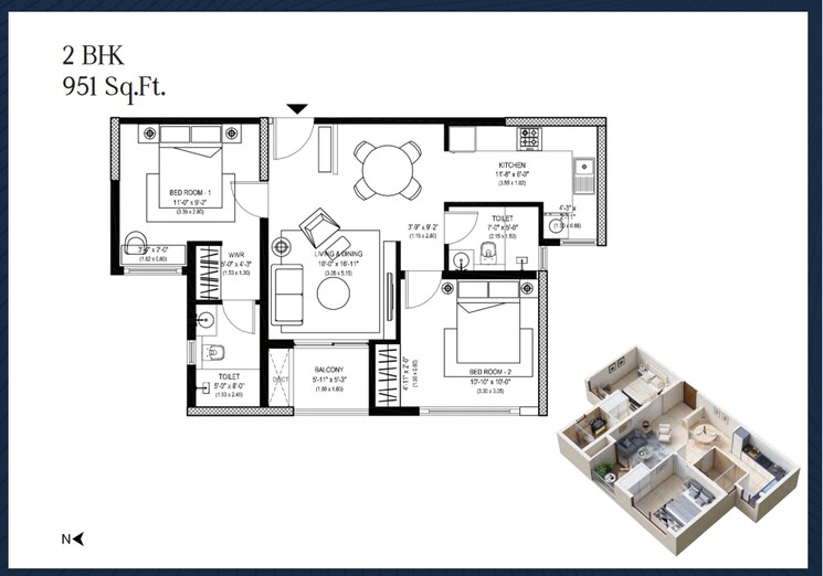 Floor Plan, aratt-alchemy-one 2 Bedroom 951 Sq.Ft. Apartment In Old Madras Road Bangalore 8931447