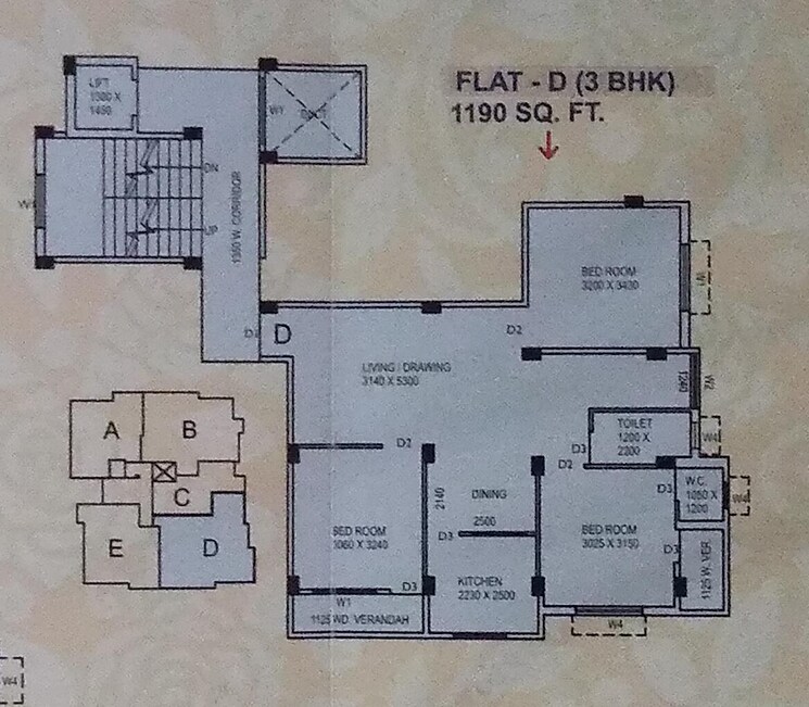 Floor Plan, behala chowrasta 3 Bedroom 1195 Sq.Ft. Apartment In Behala Chowrasta Kolkata 8931574