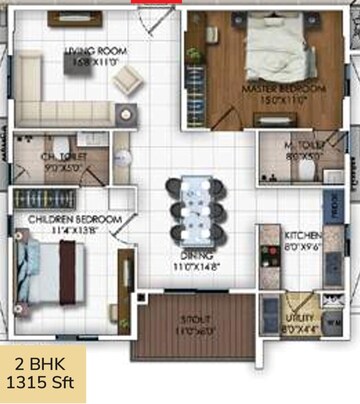Floor Plan in 2 BHK Apartment at DSR RR Avenues, Yelahanka – for Sale