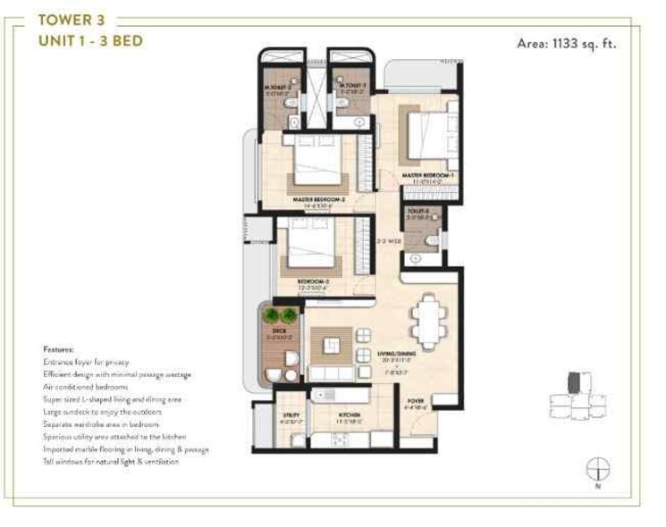 Floor Plan, lodha-panache 3 Bedroom 1122 Sq.Ft. Apartment In Hinjewadi Pune 8934643