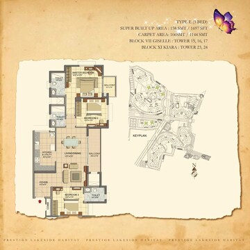 Master Plan in 3 BHK Apartment at Prestige Lakeside Habitat, Varthur – for Rent