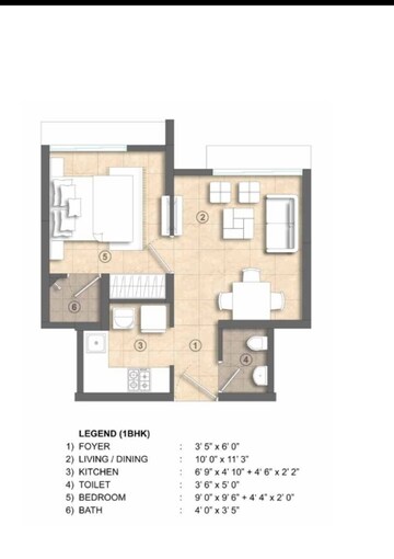 Floor Plan in 2 BHK Apartment at Lodha Crown Kolshet, Kolshet Road – for Sale