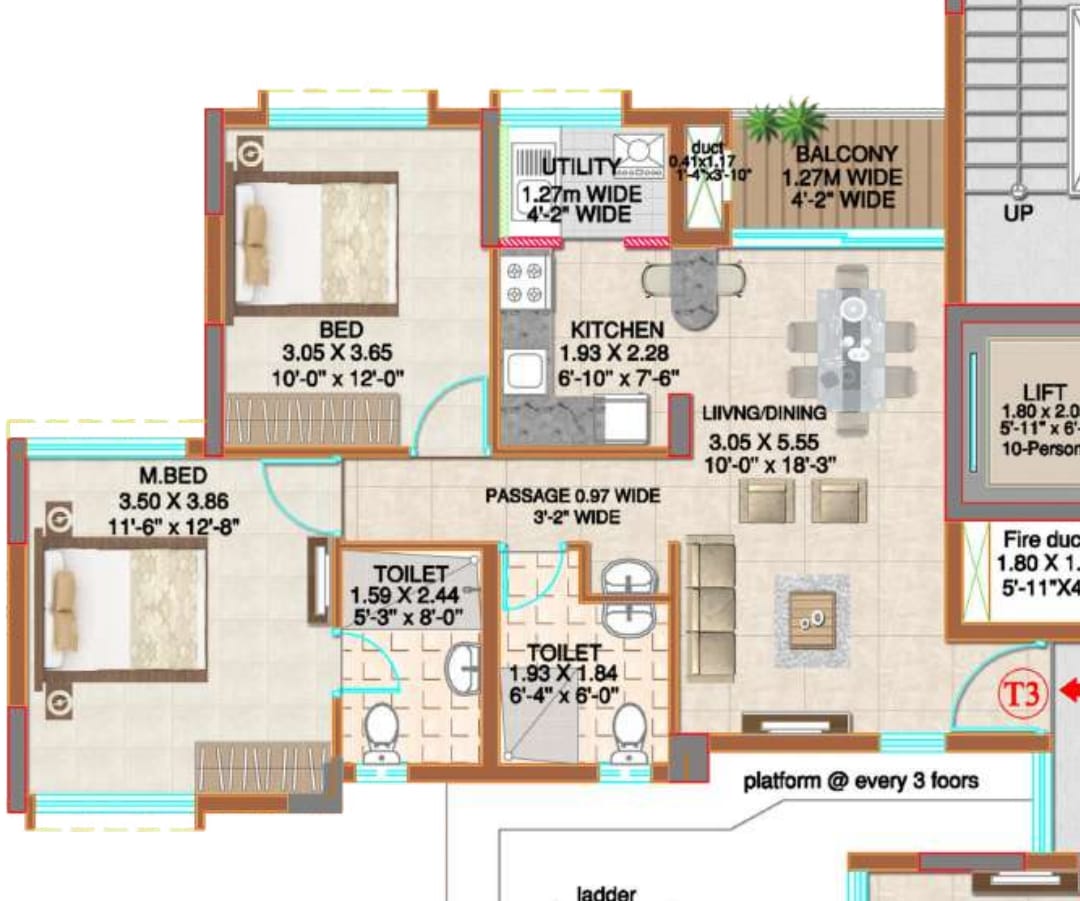2 BHK + Extra Room Apartment For Rent in Ahad Serenity