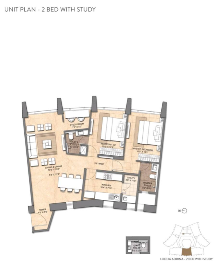 Floor Plan, worli 2 Bedroom 944 Sq.Ft. Apartment In Worli Mumbai 8935960