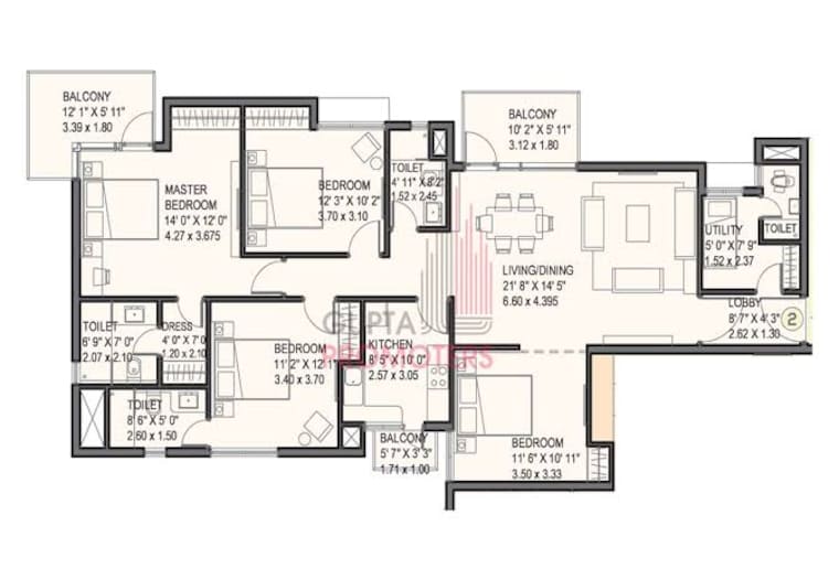 Floor Plan, ireo-uptown 3 Bedroom 1815 Sq.Ft. Apartment In Sector 66 Gurgaon 8936321