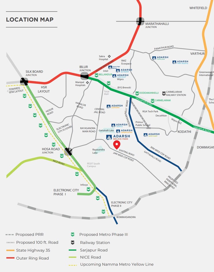 Map Location, adarsh-welkin-park 2.5 Bedroom 1431 Sq.Ft. Apartment In Sarjapur Road Bangalore 8936584