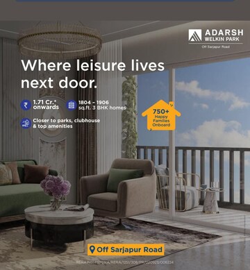 Living Room in 3 BHK Apartment at Adarsh Welkin Park, Sarjapur Road – for Sale