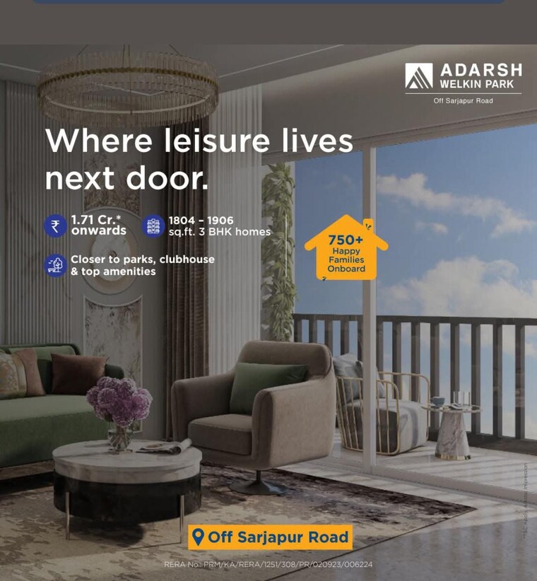 Living Room, adarsh-welkin-park 3 Bedroom 1906 Sq.Ft. Apartment In Sarjapur Road Bangalore 8936601