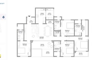 Floor Plan in 4 BHK Apartment at Sobha Neopolis, Panathur – for Sale
