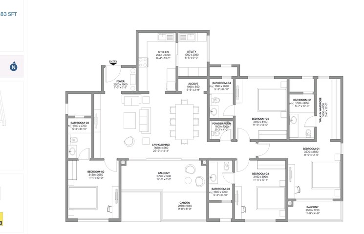 Floor Plan, sobha-neopolis 4 Bedroom 2481 Sq.Ft. Apartment In Panathur Bangalore 8936695