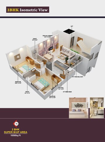 Floor Plan in 2 BHK Apartment at Yerkheda – for Sale