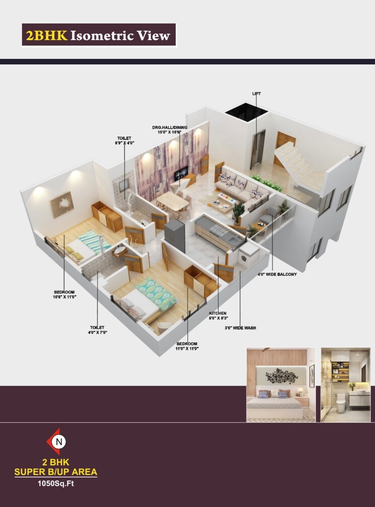 Floor Plan, yerkheda 2 Bedroom 1050 Sq.Ft. Apartment In Yerkheda Nagpur 8936994