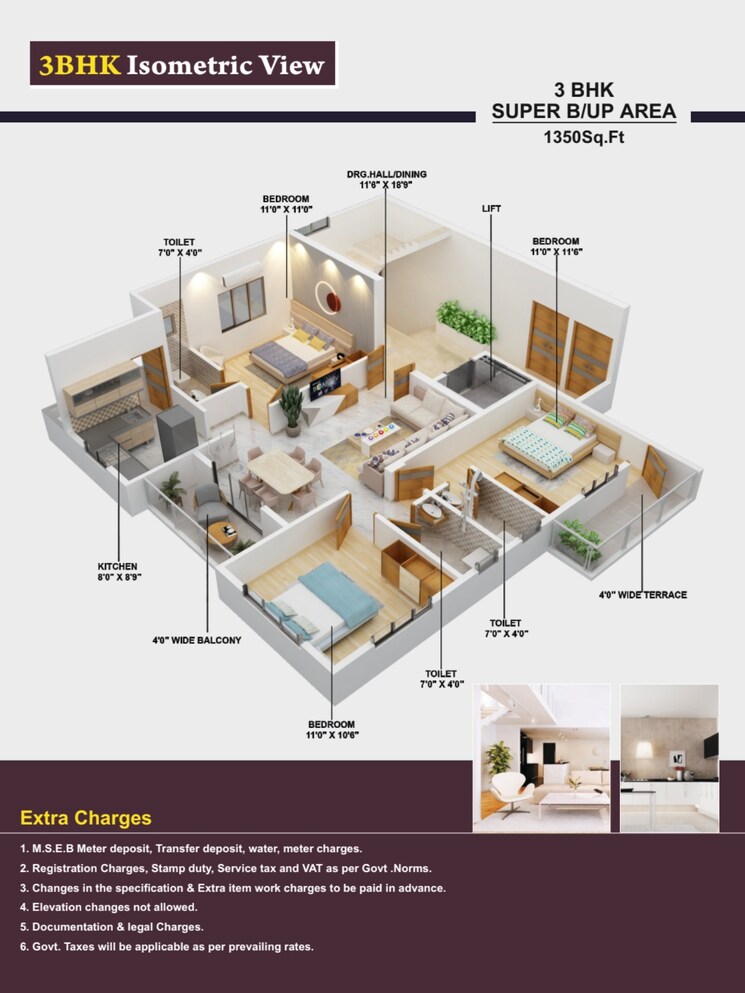 Floor Plan, yerkheda 2 Bedroom 1050 Sq.Ft. Apartment In Yerkheda Nagpur 8936994
