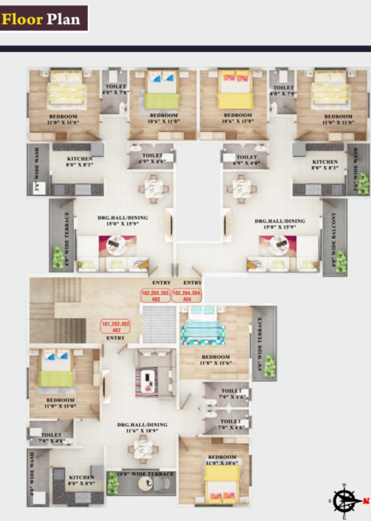 Floor Plan, yerkheda 2 Bedroom 1050 Sq.Ft. Apartment In Yerkheda Nagpur 8936994