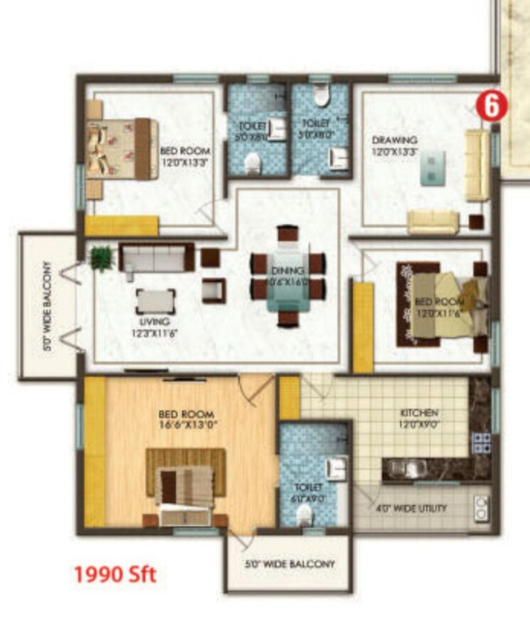 Floor Plan, aditya-empress-towers 3 Bedroom 1900 Sq.Ft. Apartment In Shaikpet Hyderabad 8938993