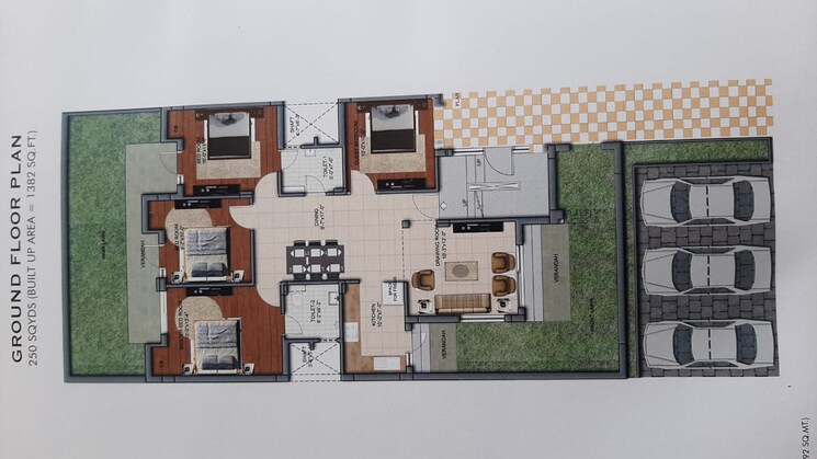 Floor Plan, bptp-parkland-pride 3 Bedroom 1103 Sq.Ft. Apartment In Sector 77 Faridabad 8940389