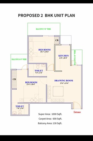 Floor Plan in 2 BHK Apartment at Adore Prima, Sector 72 – for Sale