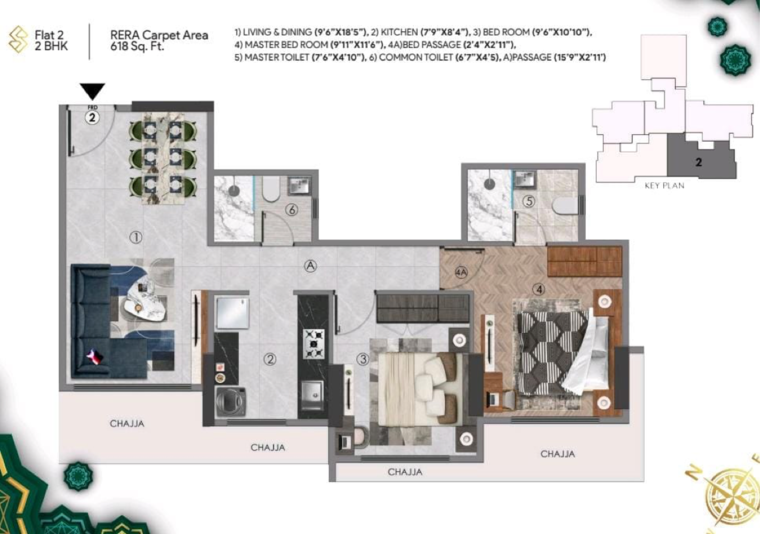 Floor Plan, sanghvi-sapphire 2 Bedroom 618 Sq.Ft. Apartment In Momin Nagar Mumbai 8946137