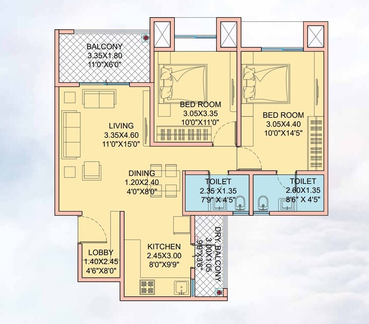 Floor Plan, kondhwa 2 Bedroom 801 Sq.Ft. Apartment In Kondhwa Pune 8946558