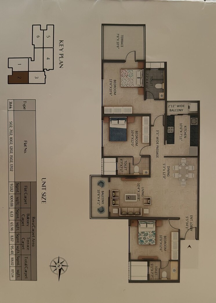 Floor Plan, supreme-estia-phase-1 3 Bedroom 1407 Sq.Ft. Apartment In Baner Pune 8948721