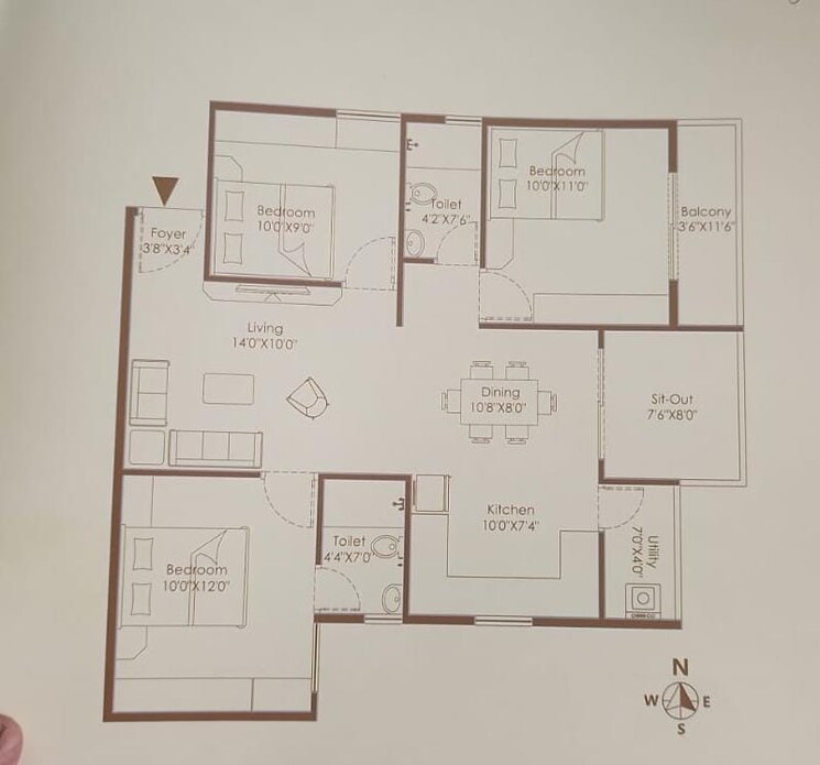 Floor Plan, signature-pristine 3 Bedroom 1240 Sq.Ft. Apartment In Sarjapur Bangalore 8950098