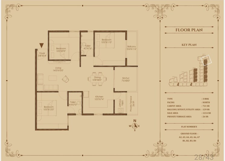 Floor Plan, signature-pristine 3 Bedroom 1240 Sq.Ft. Apartment In Sarjapur Bangalore 8950098