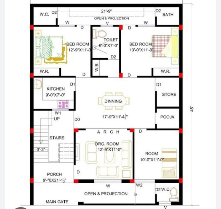 Floor Plan, kalighat 3 Bedroom 1400 Sq.Ft. Builder Floor In Kalighat Kolkata 8951281