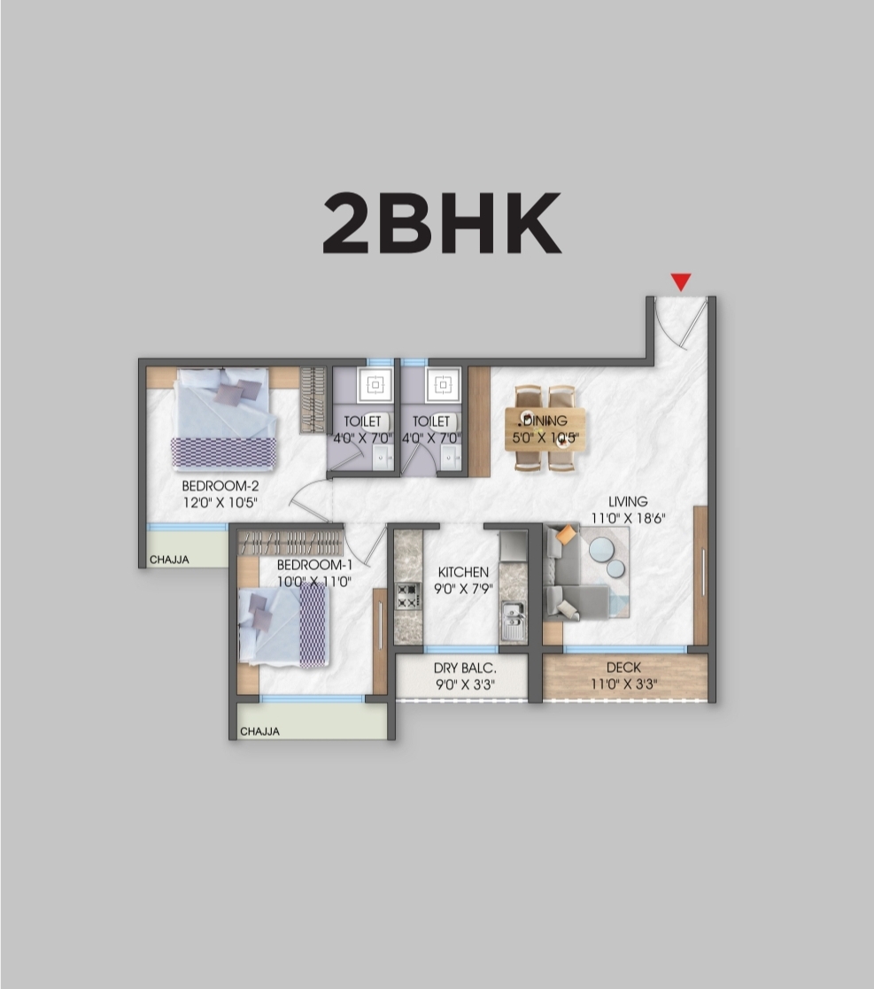 2 BHK 754 Sq.Ft. Apartment in Neelkamal Gokul