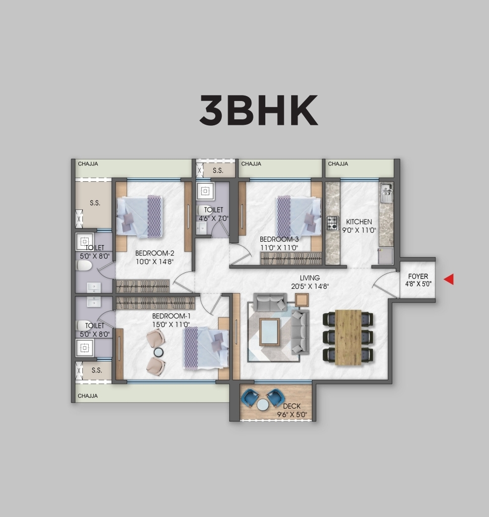 3 BHK 1077 Sq.Ft. Apartment in Neelkamal Gokul