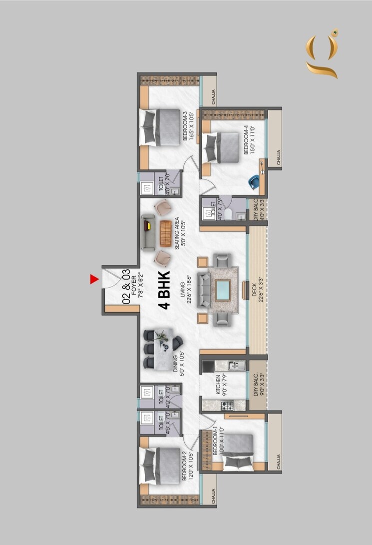 Floor Plan, neelkamal-gokul 3 Bedroom 1077 Sq.Ft. Apartment In Kharghar Navi Mumbai 8951387