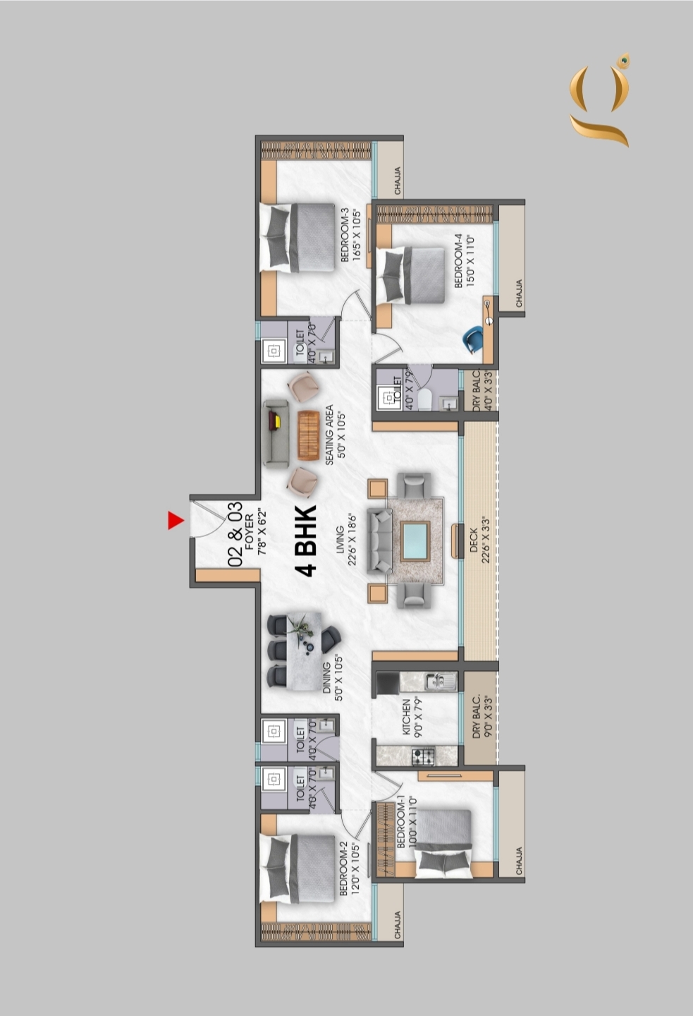 4 BHK 1500 Sq.Ft. Apartment in Neelkamal Gokul