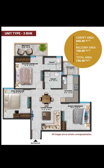 Floor Plan in 3 BHK Apartment at Sarvome Shree Homes, Sector 45 – for Rent