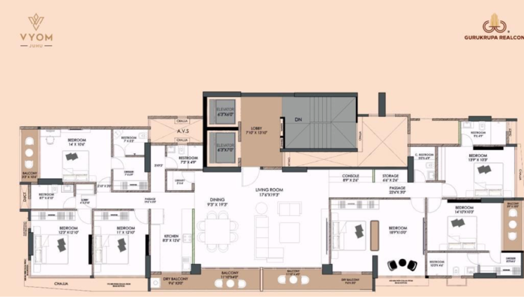 Floor Plan, gurukrupa-vyom 3 Bedroom 1240 Sq.Ft. Apartment In Gulmohar Colony Mumbai 8953190