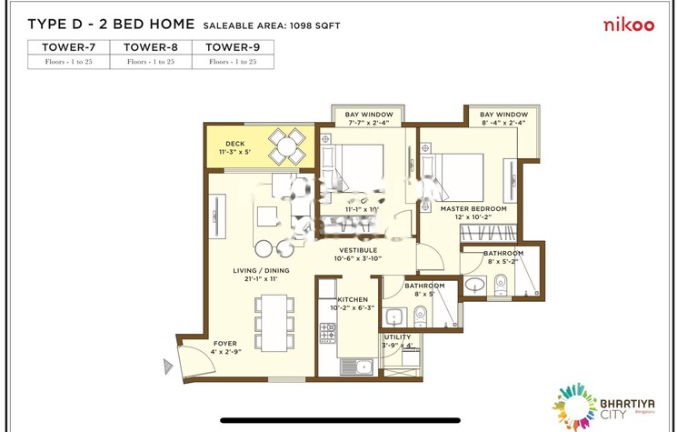 Floor Plan, bhartiya-nikoo-homes 2 Bedroom 720 Sq.Ft. Apartment In Thanisandra Main Road Bangalore 8955925